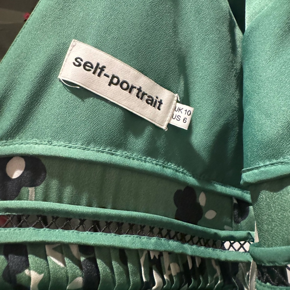 Self Portrait Cold Shoulder Green Print Midi Dress - Picture 7 of 7